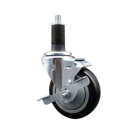 Service Caster 4'' Black Poly Swivel 1-1/4'' Expanding Stem Caster with Brake SCC-EX20S414-PPUB-BLK-TLB-114